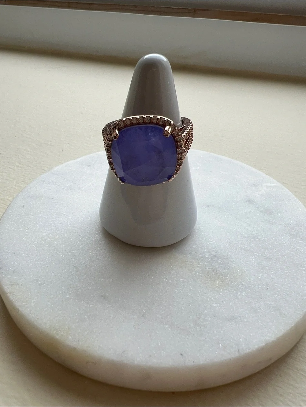 bp Rose Gold-Tone Ring with Lavender Cushion Stone